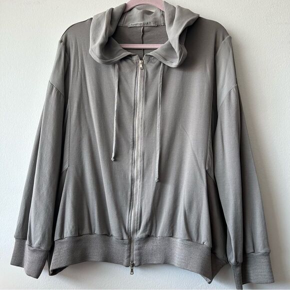 Transit Par Such Tops - TRANSIT Par Such Silky Hoodie Jacket in Taupe Made in Italy